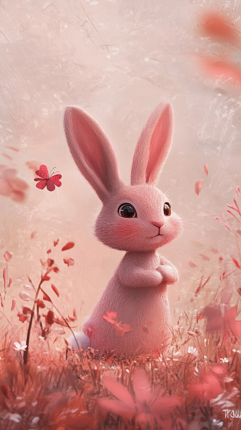 Cute Pink Bunny Mobile Wallpaper for iPhone Users