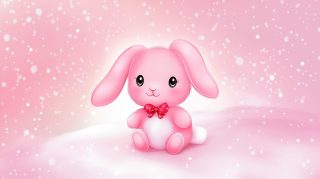 Digital Background with Adorable Pink Bunny Characters