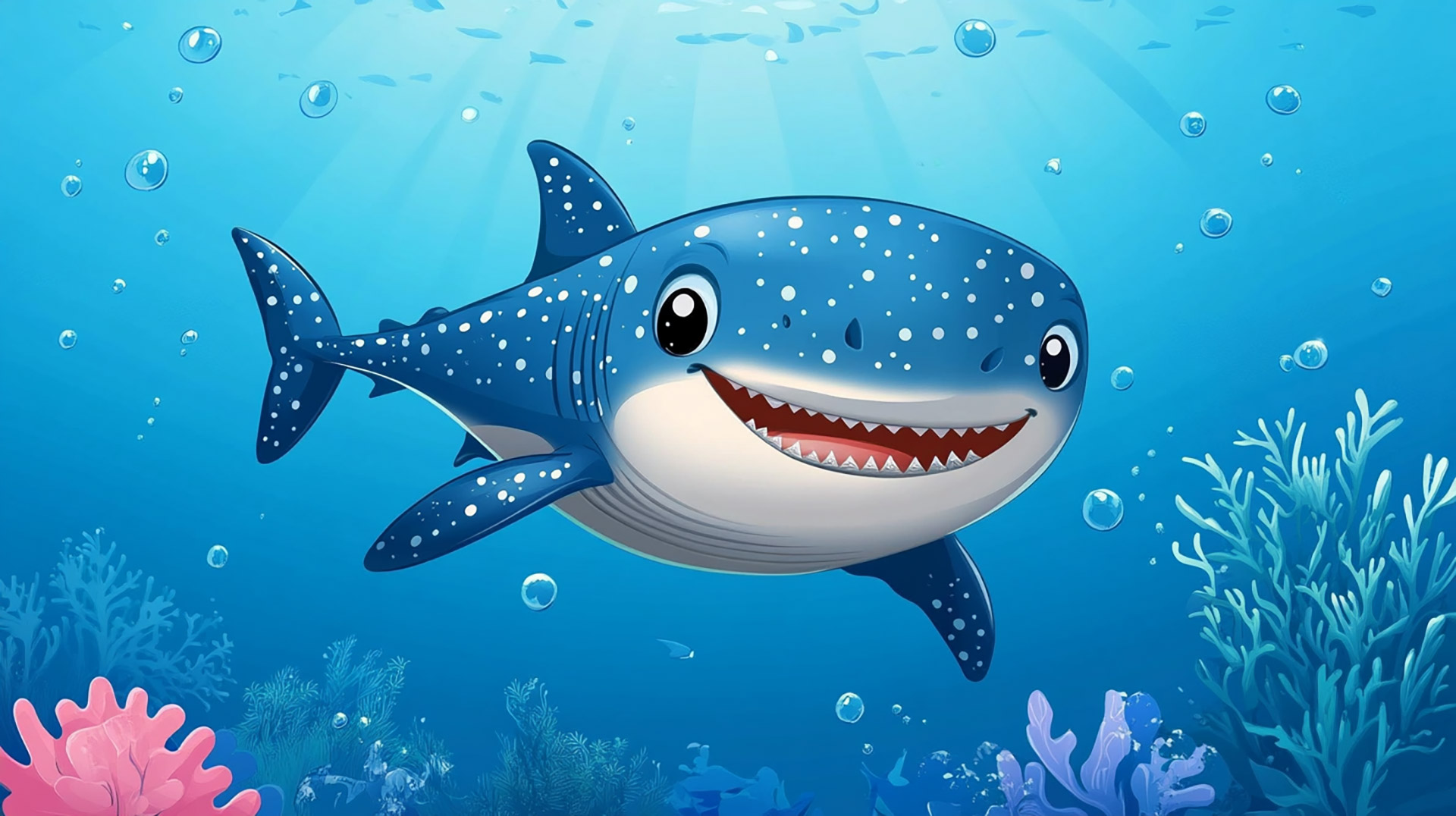 AI Wallpaper: Artistic Cartoon Whale Shark Desktop Background