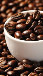 Coffee Beans and Cup: Perfect Mobile Wallpaper Idea