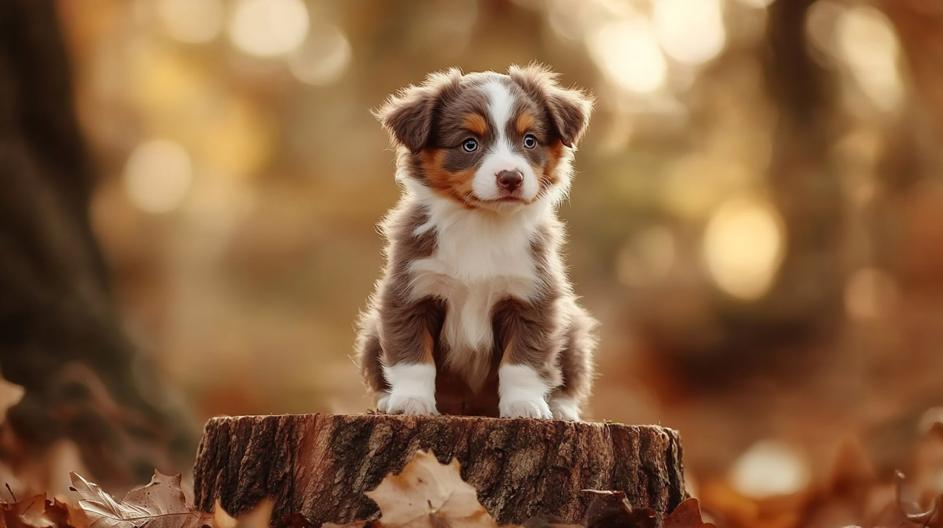 Stunning 1920x1080 Free Wallpaper of Australian Shepherd Puppy