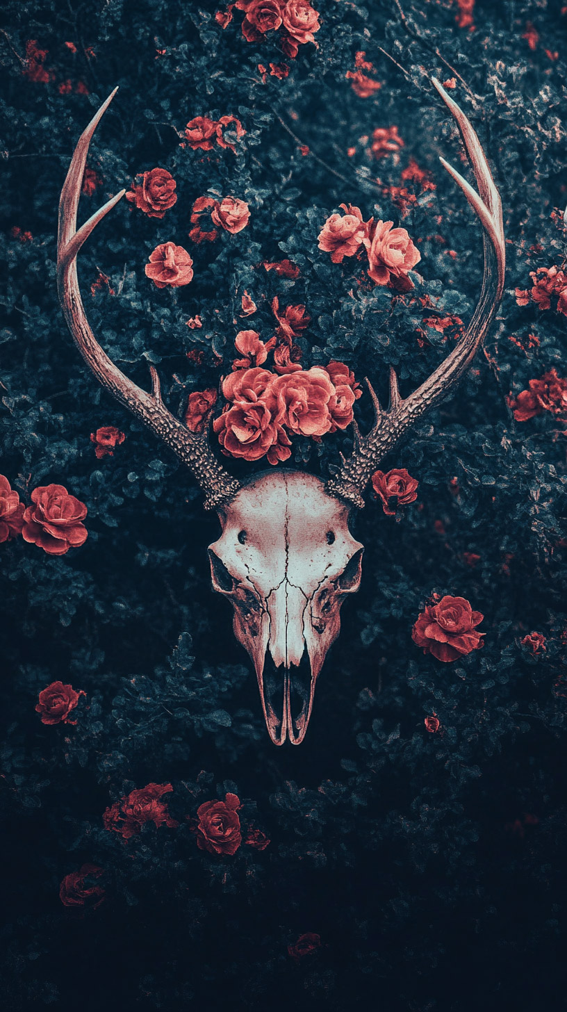 Free Deer Skull with Flowers Digital Background for Android