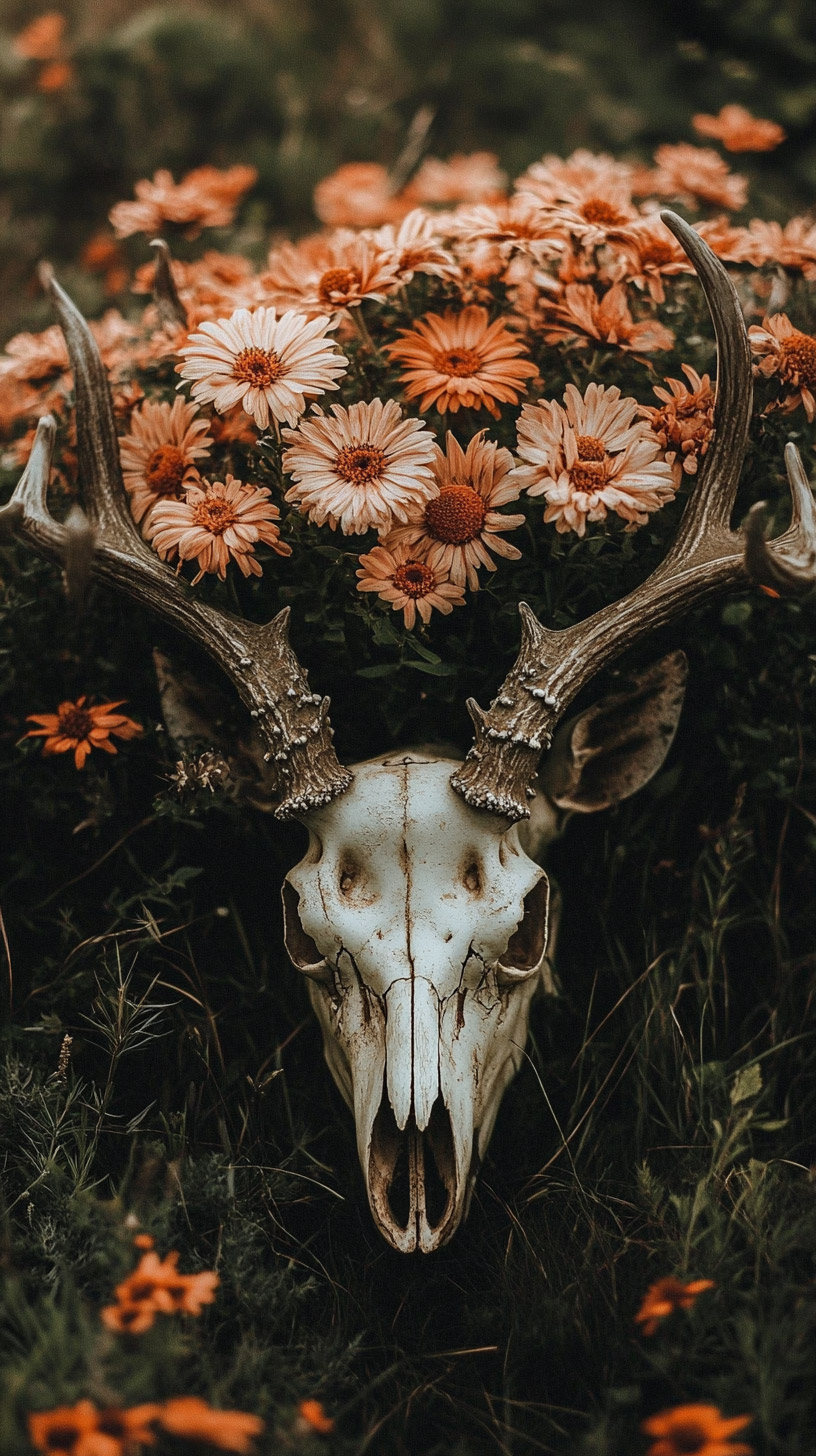 Beautiful Floral Deer Skull Image for iPhone Wallpapers