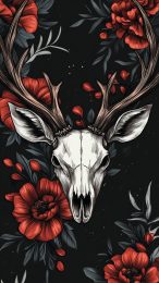 Download HD Deer Skull and Floral Mobile Background