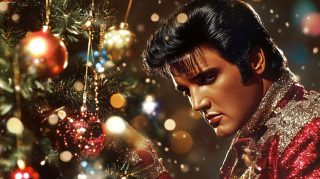 Festive Digital Background: Elvis Presley's Holiday Spirit