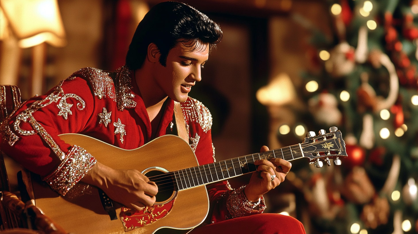 8K HD Wallpaper Featuring Elvis Presley and Christmas Cheer