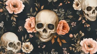 Engaging 8K Wallpaper: Flowers and Skulls for PCs