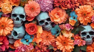 Free AI Wallpaper: Flowers and Skulls for Desktop