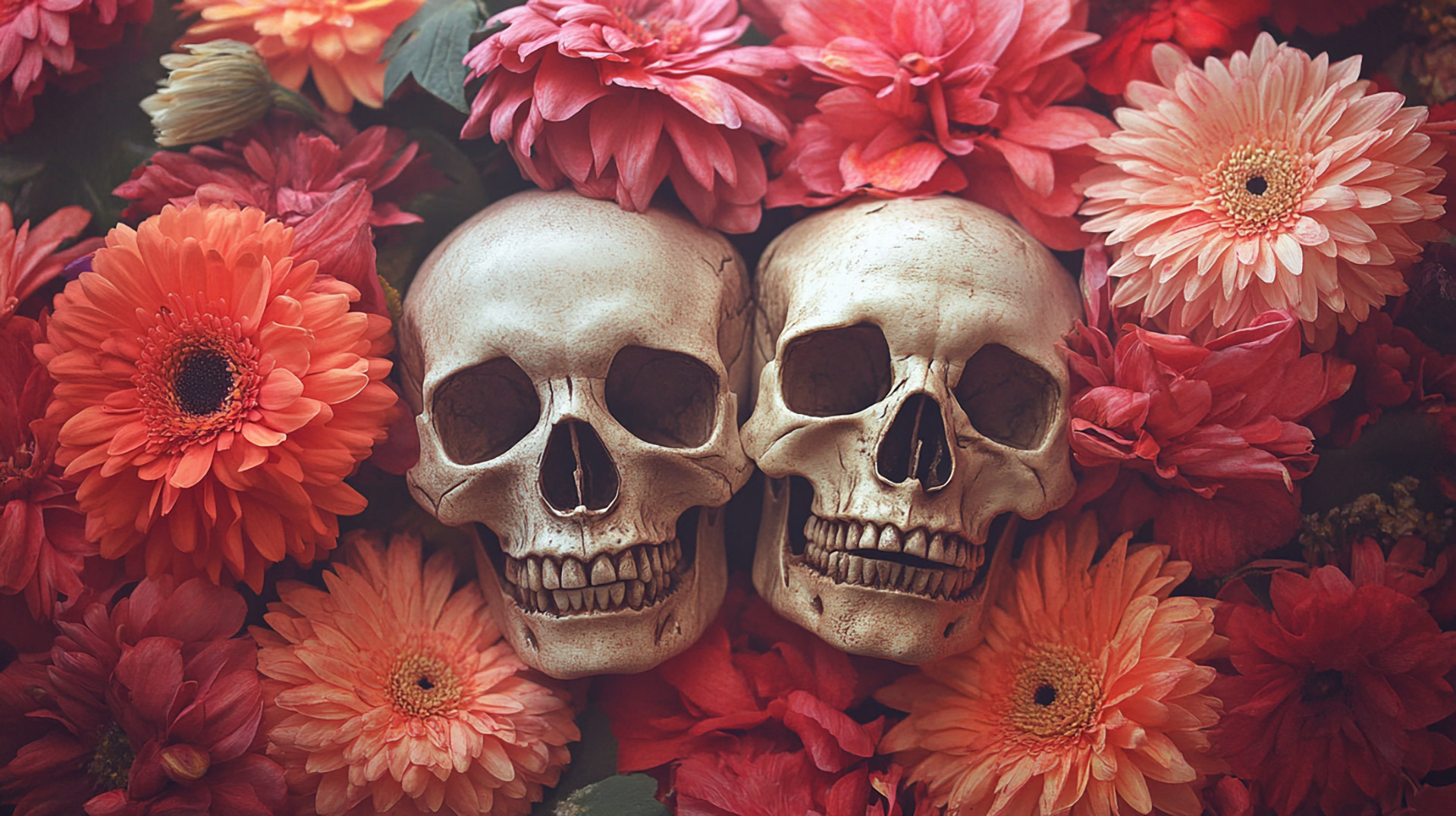 Beautiful 1920x1080 Flowers and Skulls Desktop Images