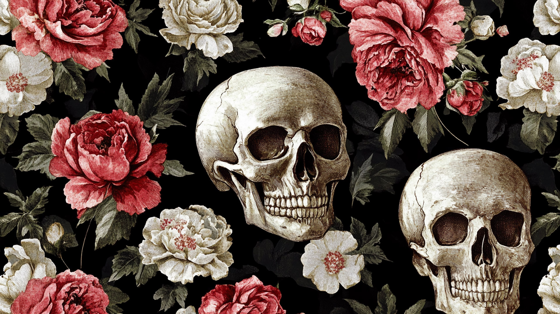 Creative Digital Background: Flowers and Skulls Design