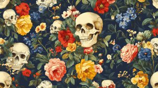 AI Flowers and Skulls Wallpaper: HD Digital Background