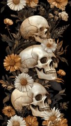 Stunning HD Flowers and Skulls Digital Background for Mobile