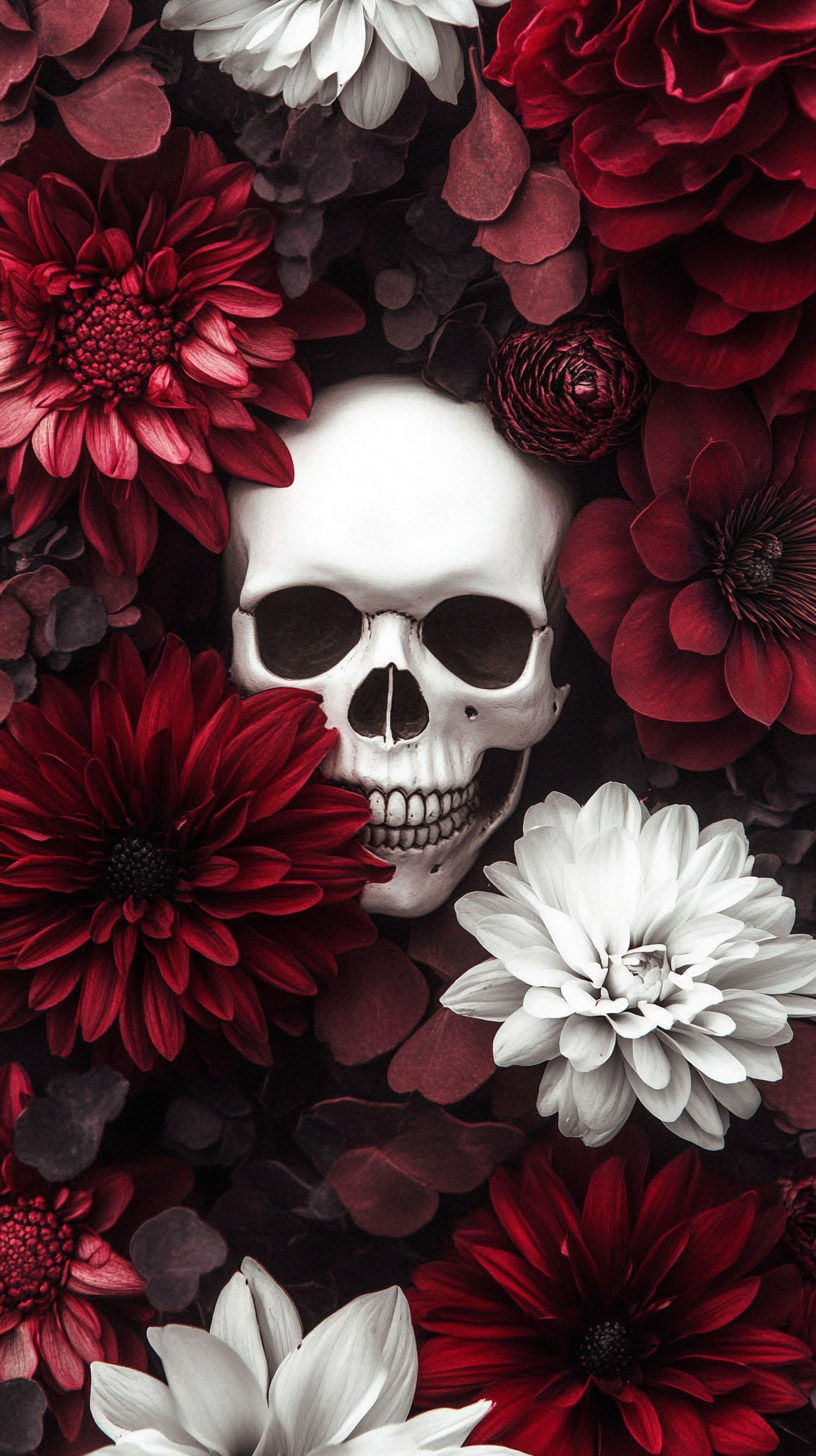 Gothic Flowers and Skulls Mobile Wallpaper: HD Download