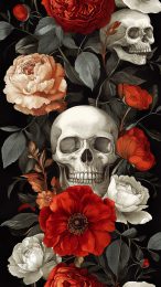 Stunning Flowers and Skulls HD Mobile Wallpaper Download