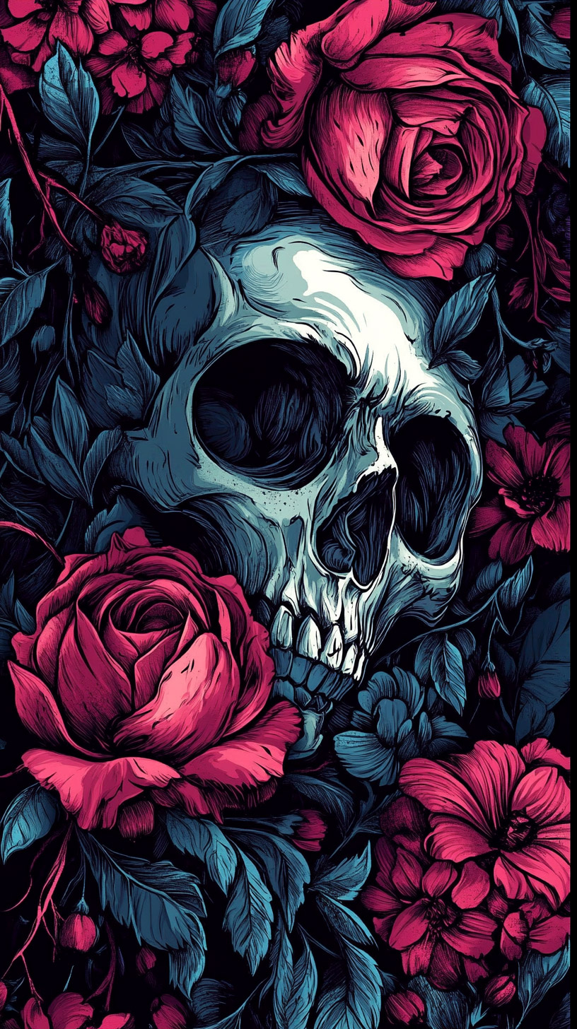 Aesthetic Flower and Skull Photo for iPhone Background