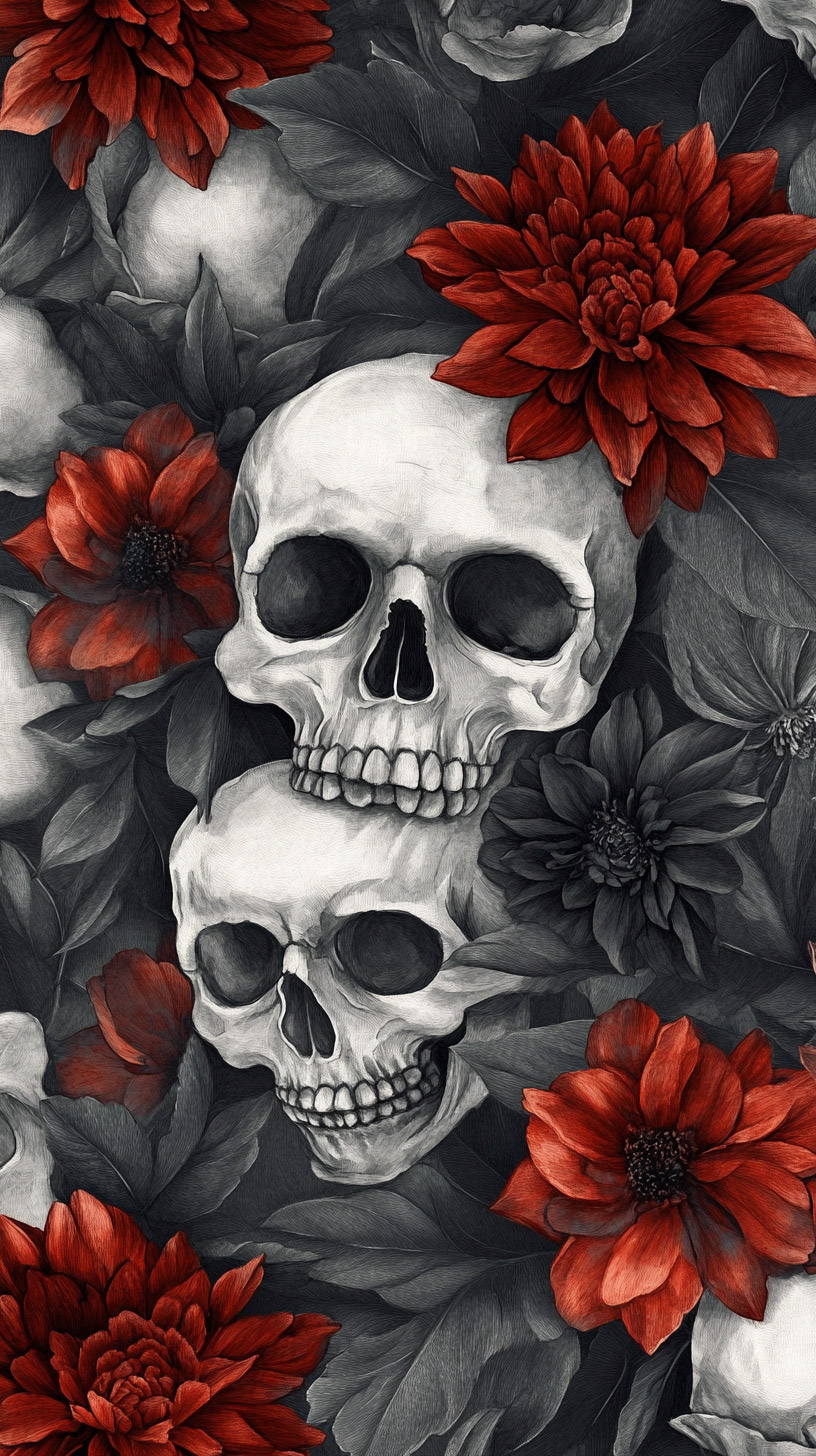 Unique Digital Background of Flowers and Skulls for Android