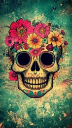 Gothic Floral and Skull Image for Mobile Wallpaper