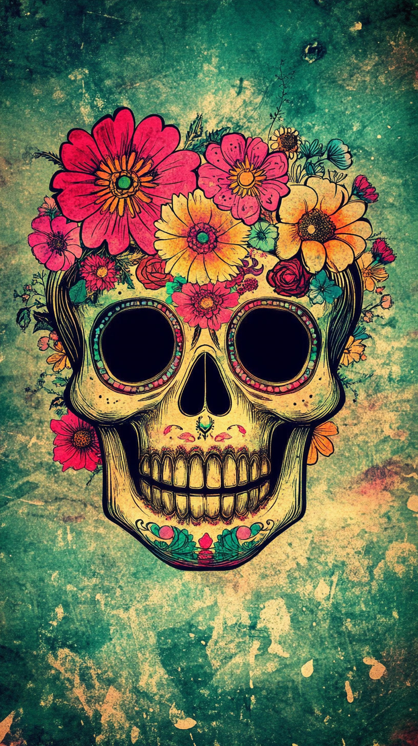 Gothic Floral and Skull Image for Mobile Wallpaper