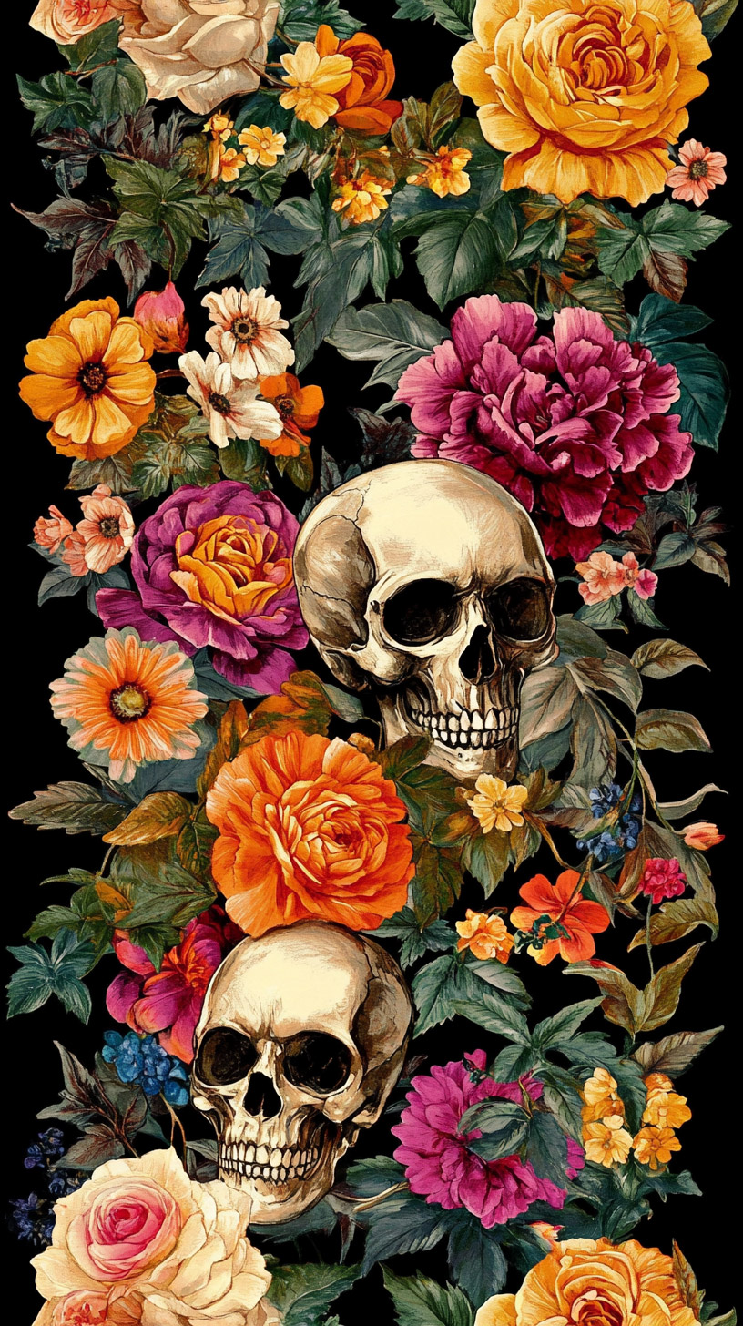 Free 9:16 Flowers and Skulls Wallpaper for Smartphones