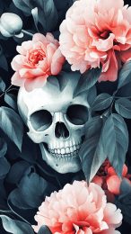 Artistic Mobile Wallpaper with Flowers and Skulls Theme