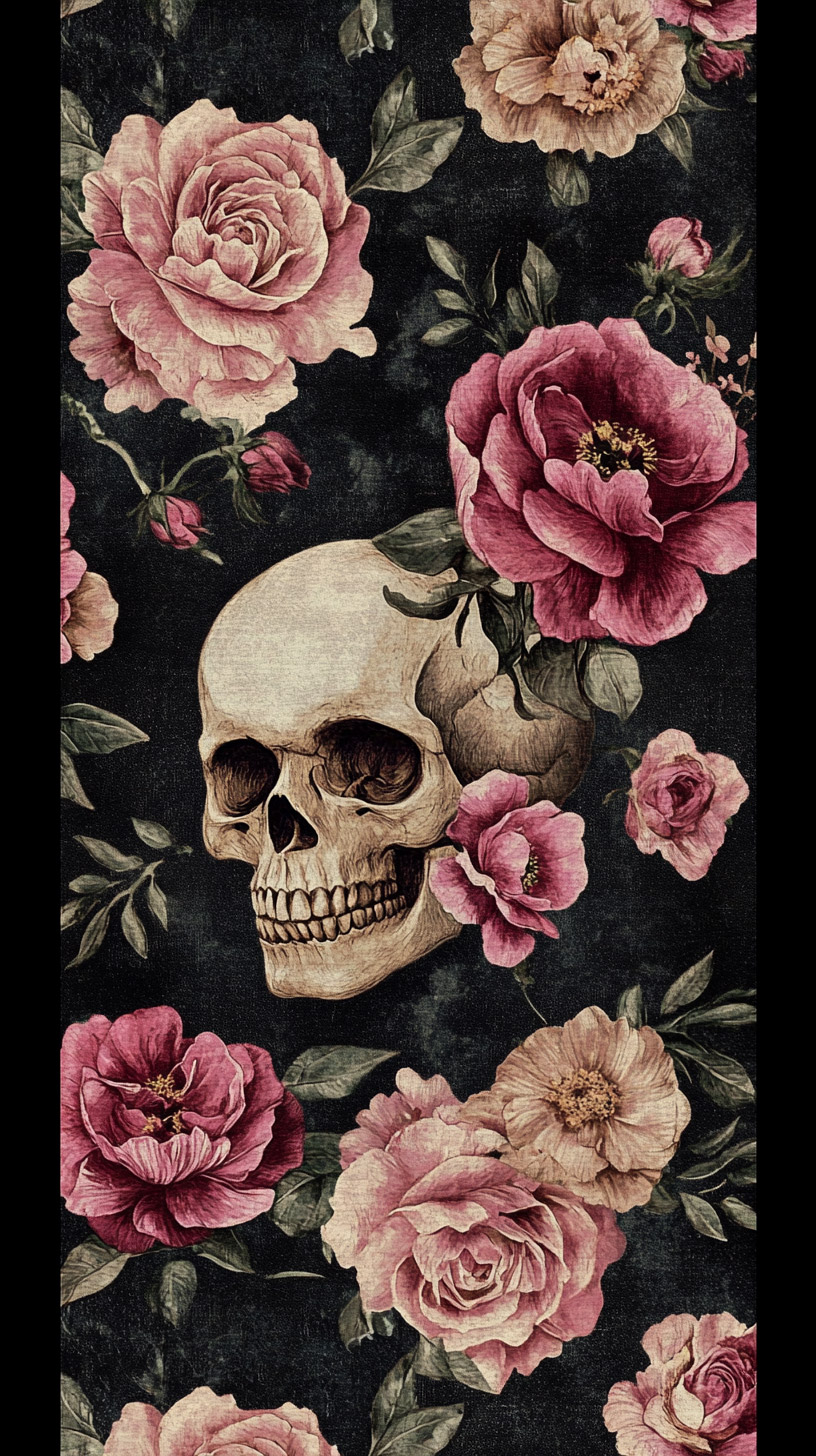 HD Image of Elegant Skull Surrounded by Flowers