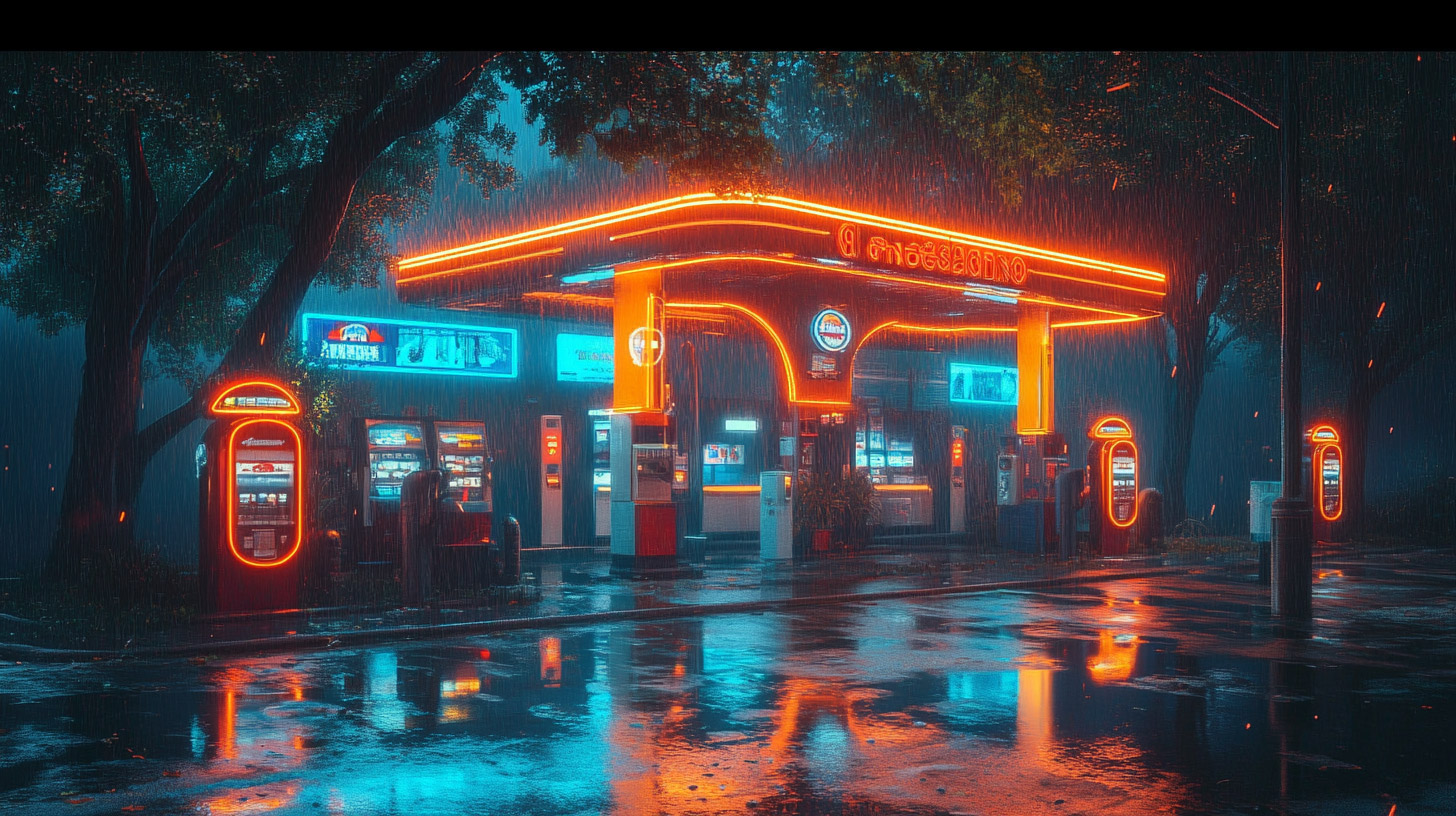 AI Wallpaper: Gas Station Theme for High-Res Displays