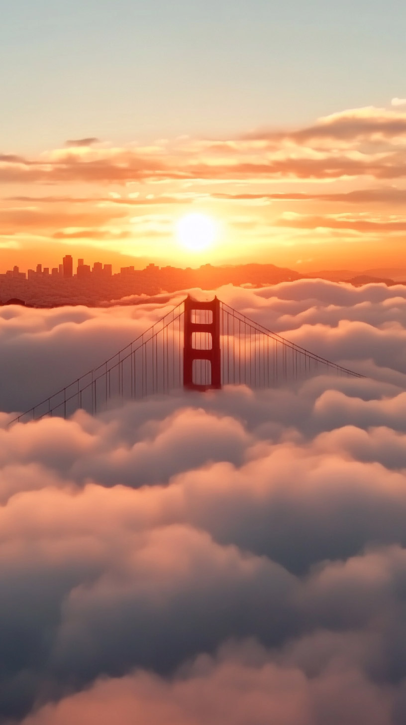 Gorgeous Foggy Sunset at Golden Gate Bridge Mobile Wallpaper