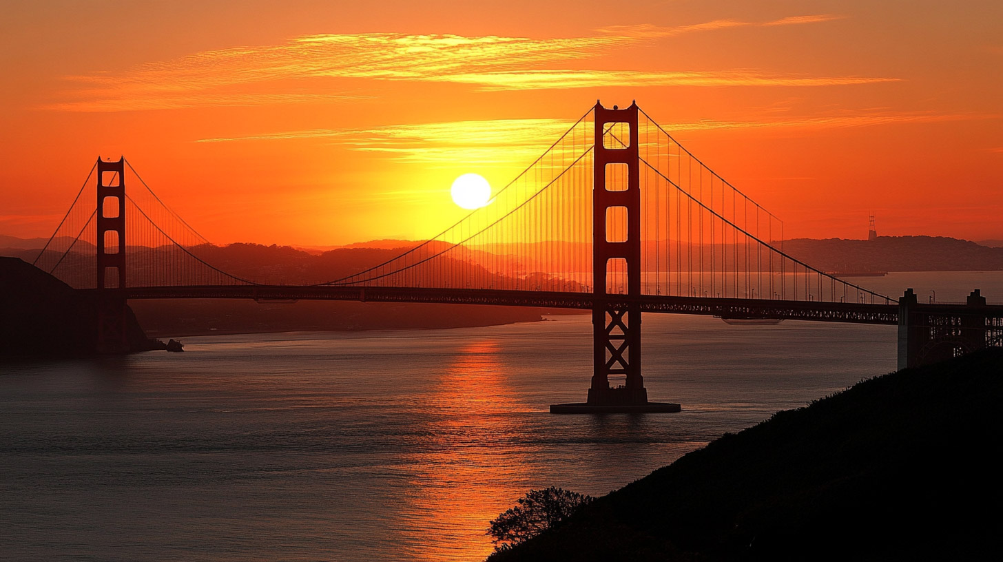 Enchanting Golden Gate Bridge Sunset Digital Background