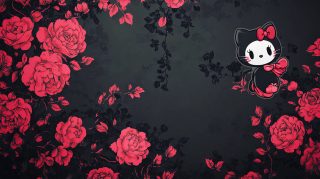 Vibrant Black and Pink Hello Kitty Desktop Background