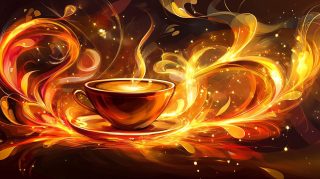 Digital Background of Hot Coffee Cup in 16:9 Format