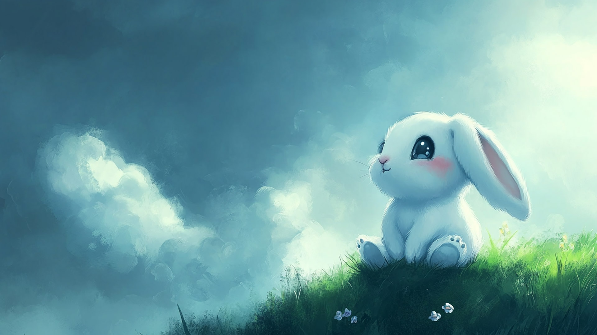 Vibrant Kawaii Bunny Wallpaper for 1920x1080 Resolution