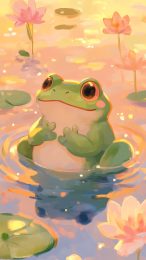 Cute kawaii frog digital background for mobile devices