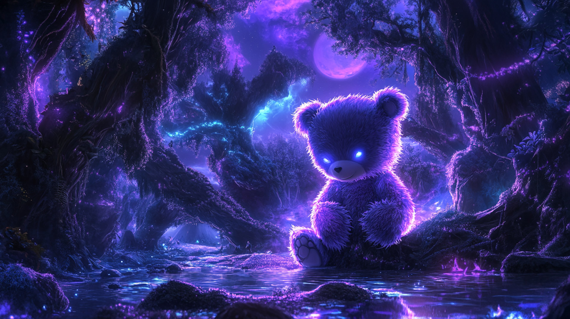 AI Wallpaper: Adorable Kawaii Bear in Purple Theme