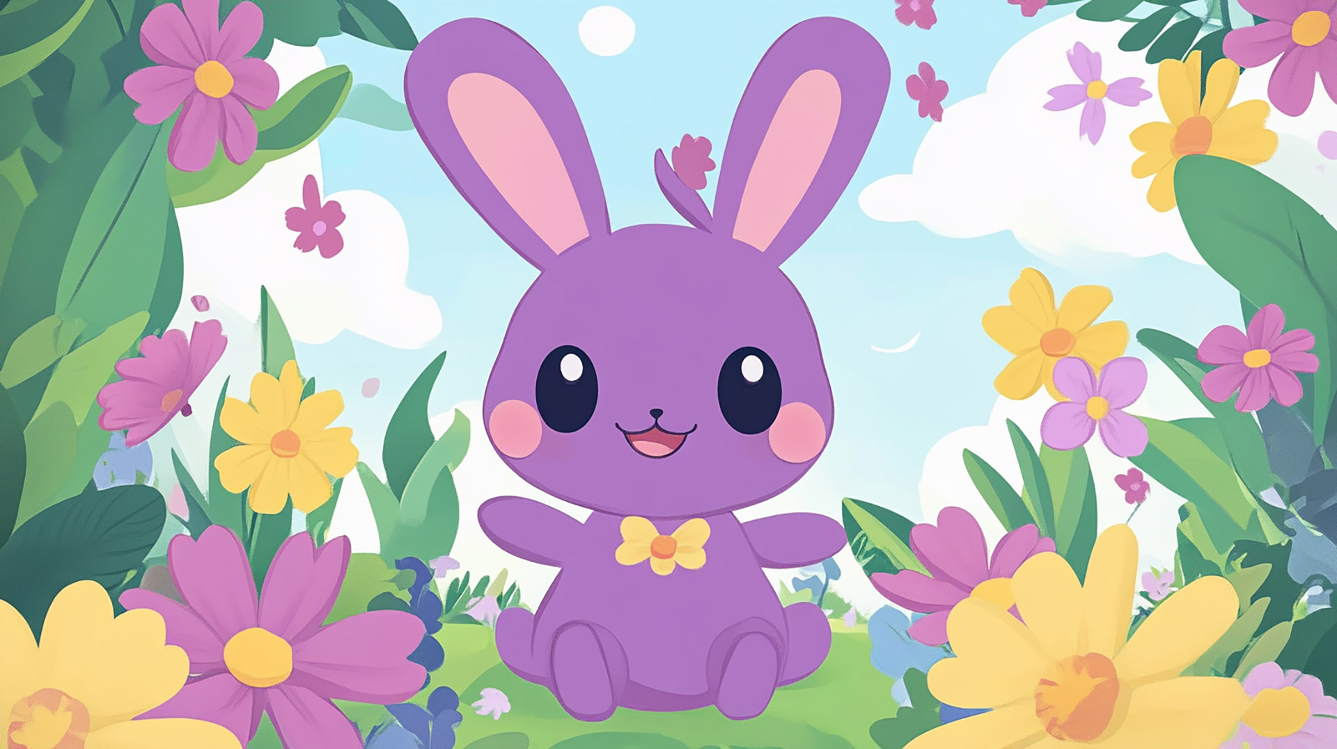 AI Generated Kawaii Purple Bunny Wallpaper in 16:9