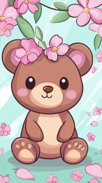 Charming Kawaii Teddy Bear Digital Background in 9:16