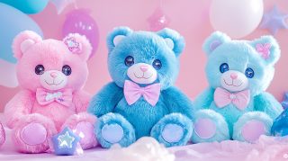 Kawaii Teddy Bear Digital Backgrounds in 16:9 Aspect Ratio