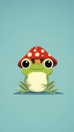 Kawaii Cute Frog with Mushroom Hat Mobile Wallpaper HD