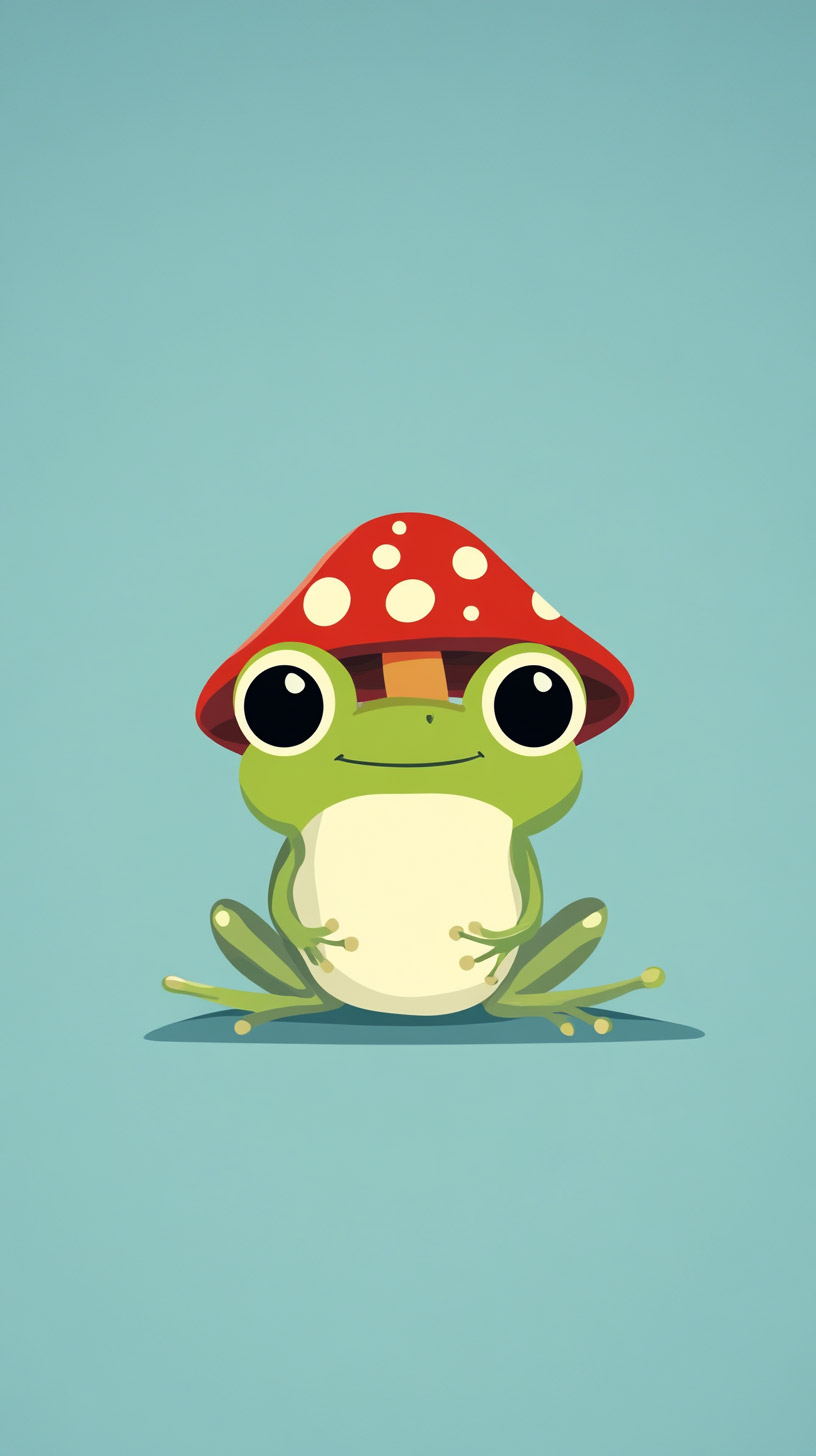 Kawaii Cute Frog with Mushroom Hat Mobile Wallpaper HD