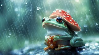 Kawaii Cute Frog with Mushroom Hat HD Wallpaper