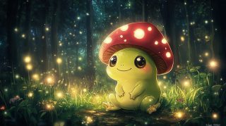 Pictures of Kawaii Frog with Mushroom Hat