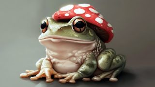 Free AI Wallpaper: Cute Frog in Mushroom Hat