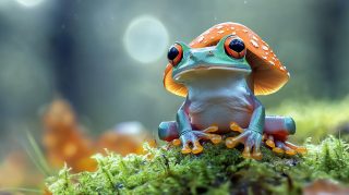 Mushroom Hat Frog: Free Digital Backgrounds