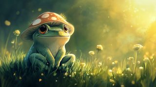 1920x1080 Kawaii Frog with Mushroom Wallpaper