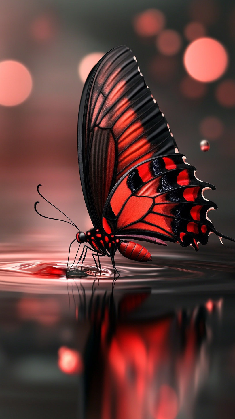 Stunning Digital Background of Black and Red Butterflies