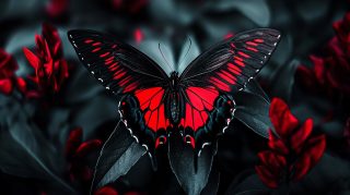 Elegant AI Wallpaper Featuring Black and Red Butterflies