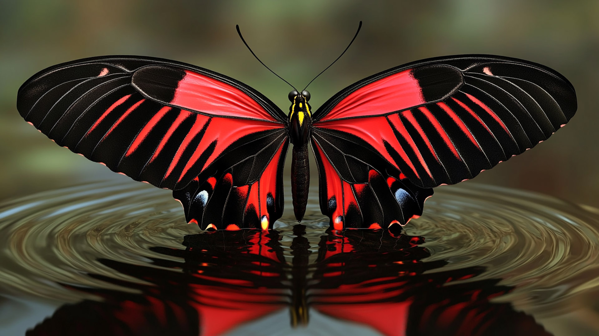 16:9 Black and Red Butterfly Image for High-Res Background