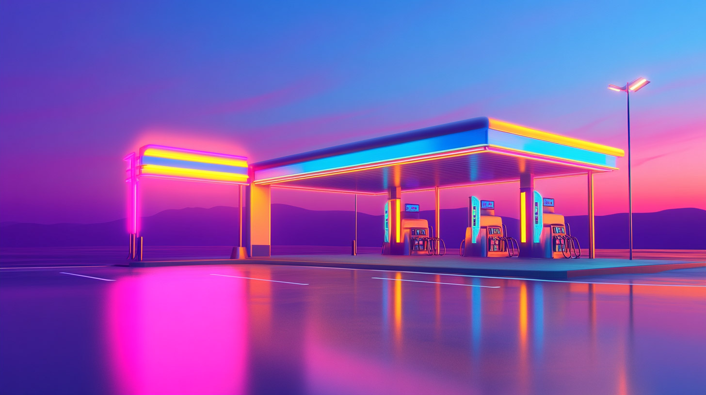 Stunning AI Wallpaper Collection: Neon Gas Station