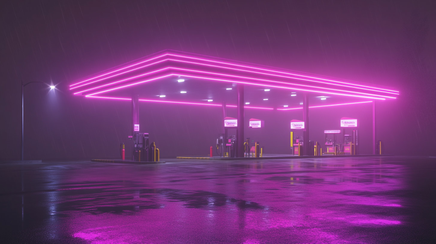 Vibrant Neon Gas Station HD Pics for Your Desktop