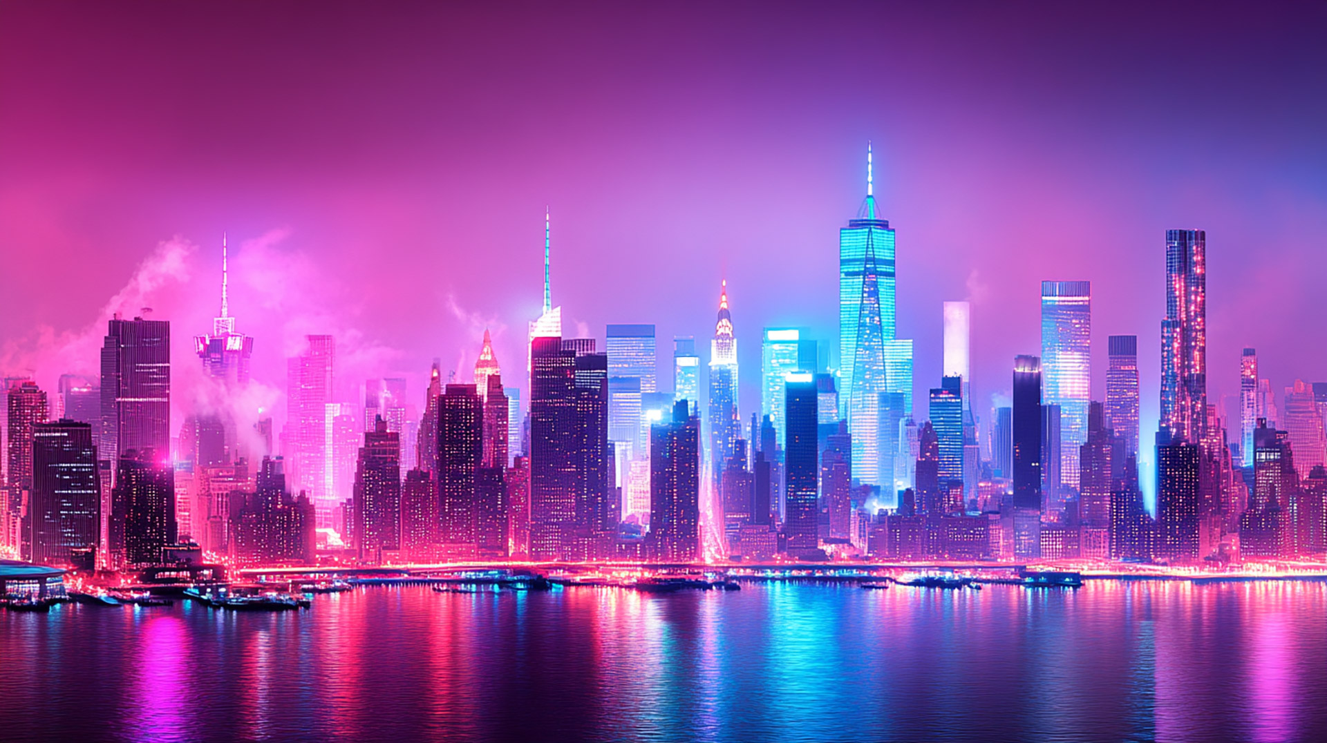 Digital Background: NYC Skyline Under the Night Sky