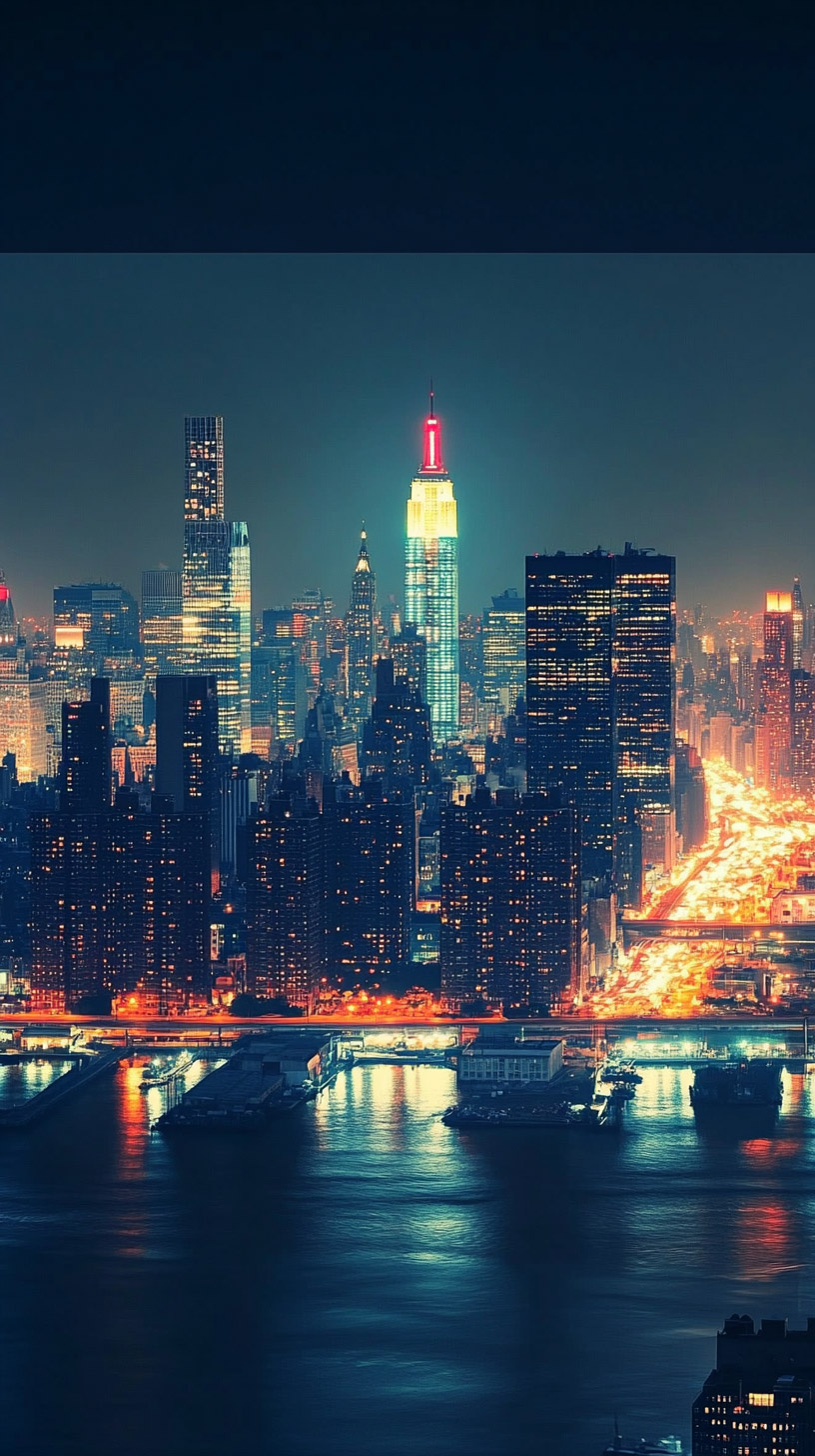 Download Free Nighttime NYC Skyline Background for Phones